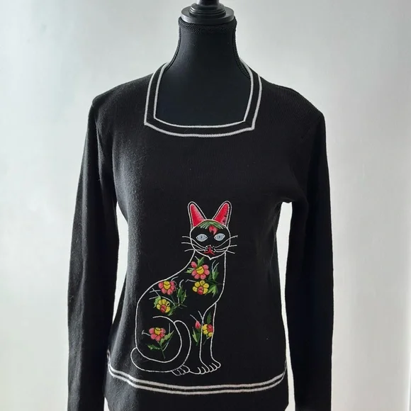Vintage ladies embroidered cat sweater - Picture 1 of 2